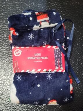 Christmas Holiday Ladies Navy Blue Snowman Santa Sleep Pajamas Pants